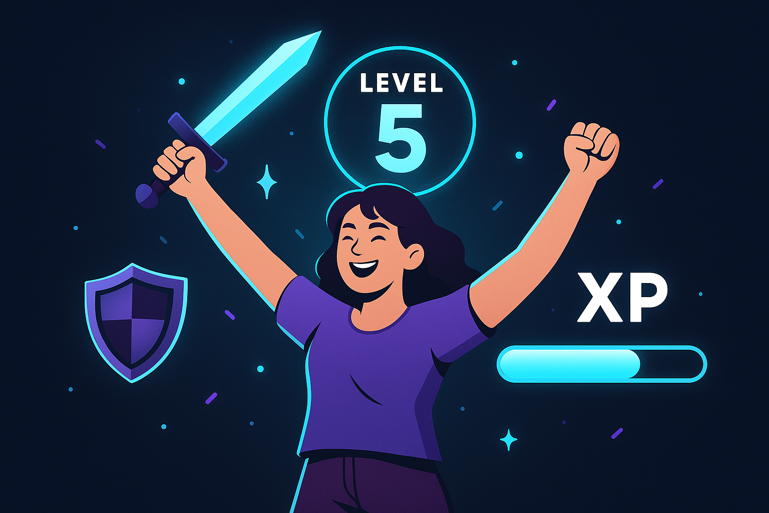 Futuristic game inspired interface showing character progression and skill stats